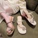 Summer French Rhinestone Flower Clip-toe Chunky Heel Sandals Women's Outdoor Square Toe Transparent High Heel Sandals_vogvips.com