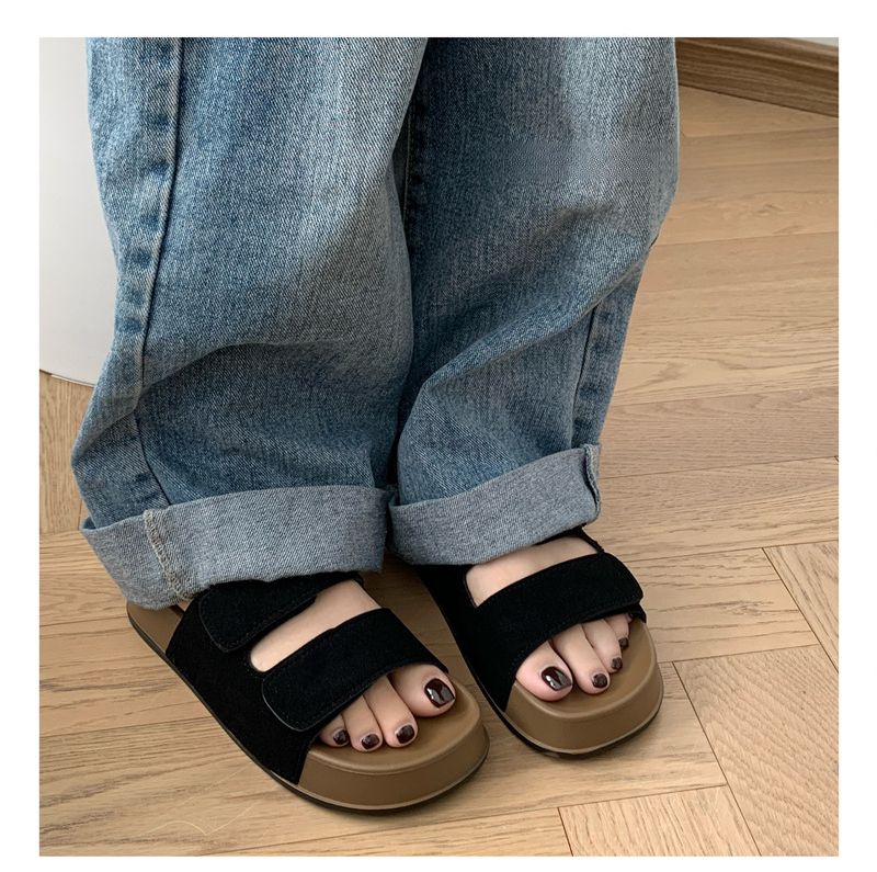 Trendy Boken Small Toast Velcro Wo, Fashionable And Versatile, Suitable Outdoor Wear, Lazy Beach Suede Sandals For_vogvips.com