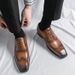 European Style Square Toe For Business Formal Brogue Breathable British Suit Young Men Wedding Shoes_vogvips.com