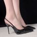 Drop-shipping Black Pointed-toe High-heeled Early Spring New French Style Sexy Stiletto Strap Backless Closed-toe_vogvips.com
