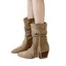 Chunky Heel Ankle Boots Fringe-Trimmed Lace-Up Pointed-Toe High Heels_vogvips.com
