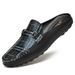 Men's Shoes Doudou Shoes Leather Shoes Low-top Foot Plaid Head Level Flat Bottom Large Size Half Drag Casual Shoes_vogvips.com