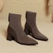 Pointed Toe Short Boots For Women, Chunky Heel, 2025 New Autumn Winter Soft Leather High Heel Slim Boots, Mid-Calf Boots, French S_vogvips.com