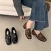 Black Loafers Square Toe Slip-On Chunky High Heels Versatile French Mary Jane Shoes For Women Mid Heel_vogvips.com