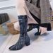 Winter Pointed Toe Knee High Boots For Women Mid Heel Vintage Distressed Denim Chunky Heel Fashion Plus Size In Stock_vogvips.com