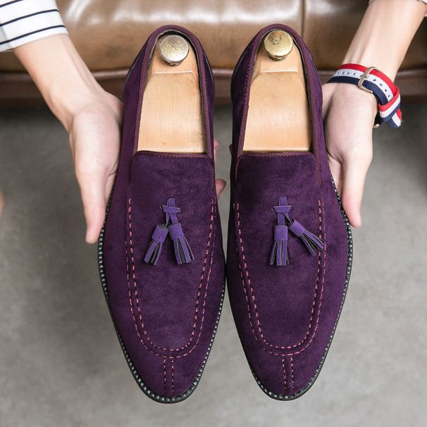 Large Size Business Formal Leather Spring Autumn New Suede Pointed Low-top Slip-on Tassel Casual Men's Shoes_vogvips.com