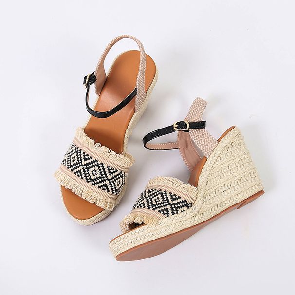 cross-border Summer Wedge-heeled Thick-soled High-heeled Open-toe Sandals For Women With Straw Rope Soles,_vogvips.com