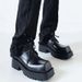 Unisex 2023 New Trendy Women Thick Sole Casual Derby Black Square Toe Small Leather Shoes_vogvips.com