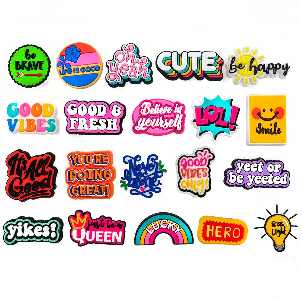 20 Set Cartoon Inspirational Phrase Shoe Flower Decorative Buckle Personality DIY Student Garden Shoe Buckle Accessories_vogvips.com