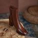 Chunky Short For Women 2024 Autumn Winter New Women's Simple Square Toe High Heel Side Zipper Fashion Mid-Calf Leather_vogvips.com