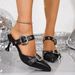 Women's 34 Pointed Toe High Heeled Slippers Stiletto Buckle Closure European American Style Summer Size Rhinestone Closed Toe_vogvips.com