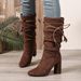 Vintage Suede Fringe Knee-High Boots For Women - Round Toe, Chunky Heel, Stacked Style, Leg-Lengthening Design (Black/Brown)_vogvips.com