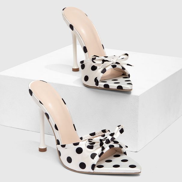 Cross-border Women's High-heeled Sandals Women's Polka Dot Silk Texture Exquisite Bow Gentle High-heeled Slippers Cross-border Women's Shoes_vogvips.com