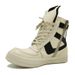 Guangzhou New In-Stock Men's Women's Genuine Leather High-Top Black White Inverted Triangle Shoes Large Size Thick Sole_vogvips.com