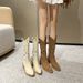 Embroidered Western Cowboy Chunky Heel V-Cut Hole Knight Various Sizes Breathable Women's Boots 41-43 Plus Size_vogvips.com