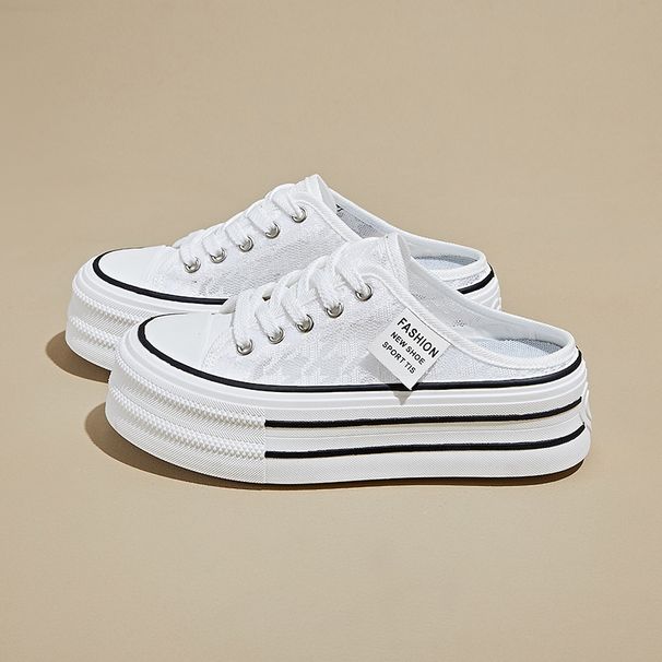 Mesh Half Tray White Shoes Female Students Breathable Heightening Shoes Board Shoes Casual_vogvips.com