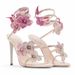Women's Serpentine Wrapped Lace Flower Studded Diamond Twist Heel Sandals High Heels Dress Shoes_vogvips.com