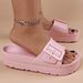 Women's Solid Color Indoor Adjustable Buckle Slip-On Casual Thick Sole Home Slippers Comfortable Footwear_vogvips.com