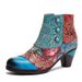 Blue Dream Butterfly Autumn Winter Low Tube Contrast Color Leather Patchwork European American Vintage Fashion Boots_vogvips.com