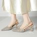 Cameido Ladies Elegant High End Apricot Colored Special Material Mesh Pointed Toe Slim Heel Sandals_vogvips.com