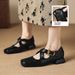 Cameido Women's Full Grain Leather Mary Jane Shoes With Hand - Grained Texture Square Toe And Cross Straps For Spring_vogvips.com