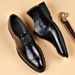 Genuine brogue point-toe leather business casual men's versatile breathable wedding shoes, slip-on shoes_vogvips.com