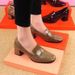 Mid Heeled Women's Shoes Spring And Autumn New Fashion Square Toe Shiny Surface, One Foot Kick Middle-aged Thick Heel_vogvips.com