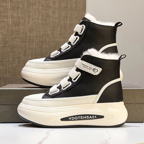 Women' Snow Boot 2024 Winter New Warm Cotton With Fleece Lining Thickened High-top Velcro Thick Sole Caual White_vogvips.com