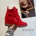 Women's High Top Casual Sneakers Color Block Round Toe Velcro Hidden Height Increase Flat Shoes Versatile Pale Pink Black Pink Silver_vogvips.com