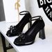 French-style Elegant One-shoulder Buckle Bow, Square Toe, Suede, Thick Heel, Waterproof Platform, Stunning Women's Shoes_vogvips.com