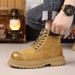 Martin 2025 Autumn New Style Yellow Thick Sole Height Increasing High-top Shoes Men's Hiking Work Outdoor Boots_vogvips.com