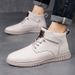 Men's Casual Board Shoes With Fleece Niche Popular Large-size Leather Couple Heightening Leather Boots_vogvips.com
