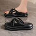 Summer New Women's Shoes Fashionable Versatile Thick-soled One-word Women's Slippers Wear Cool Slippers Beach Shoes_vogvips.com