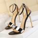 267-3 European And American Fashion Sexy Nightclub Stiletto Ultra High Heel Color Block One-Strap Open-Toe Hollow_vogvips.com