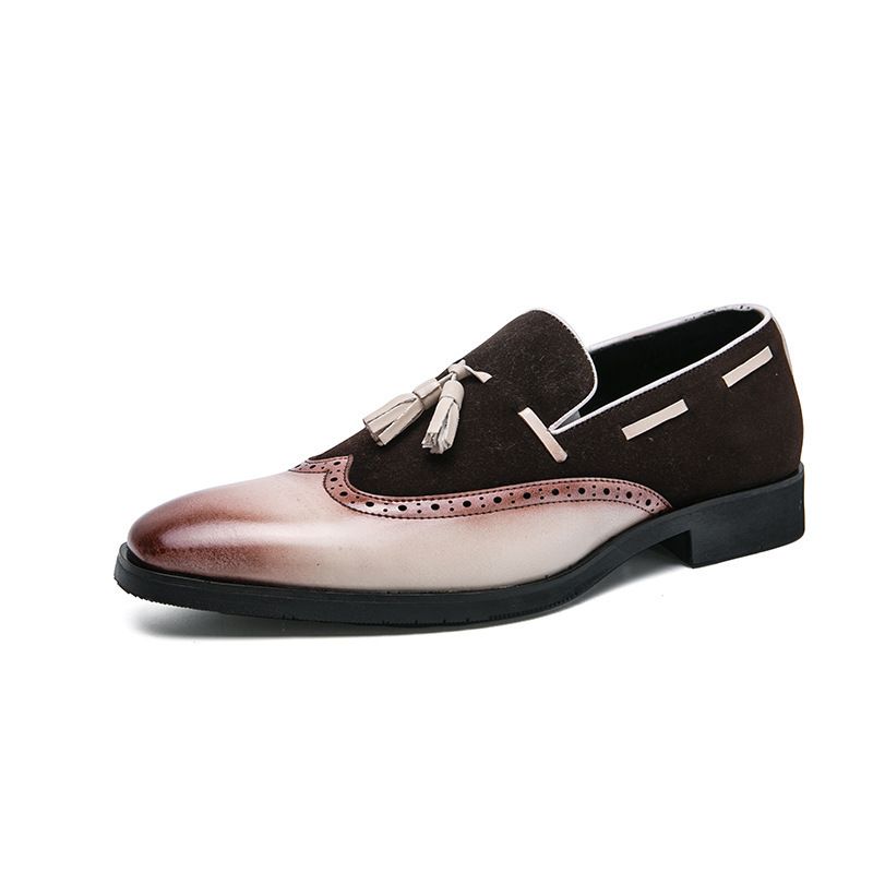 Men's One-piece Bloch Fringe Leather Shoes Size 38-48 2025 Autumn British Pointed Gradient Loafers_vogvips.com