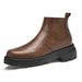 Foot Boots Middle Help Men's Leather Shoes Tide Increases Chelsea Boots Short Boots Leather Round Head Platform Leather Boots_vogvips.com