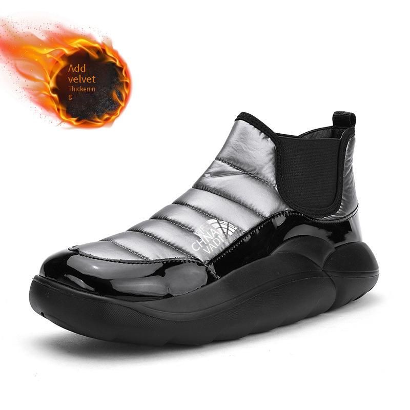 Men's Winter Snow Boots With Fleece Lining - Thick Sole Slip-On Casual Shoes For Teens & Adults - Waterproof High-Top Warm Boots_vogvips.com