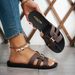 Braided Strap Women's Flat Sandals, Gold Embellished Buckle With Rhinestones, Simple Comfortable Design, Easy To Wear_vogvips.com