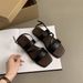 Open-toe Sandals Women For Summer 2026, New Korean Version, Vintage Fairy Style, Single Strap Buckle, Soft Flat Roman_vogvips.com