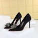 18249-H52 European And American Women's Stiletto Ultra High Heels Satin Shallow Mouth Pointed Toe Rhinestone Rose Flower_vogvips.com