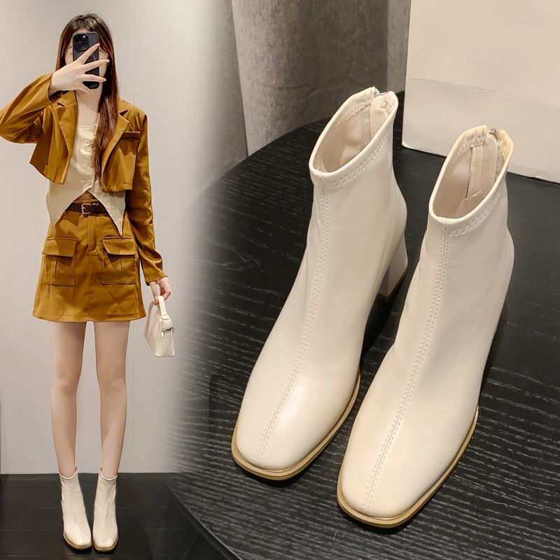 Small Women's Boots313233Chunky Square Toe Ankle Autumn Winter 2023 New Versatile Fashion High Heel Boots Size 34_vogvips.com