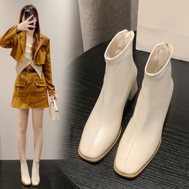 Small Women's Boots313233Chunky Square Toe Ankle Autumn Winter 2023 New Versatile Fashion High Heel Boots Size 34_vogvips.com