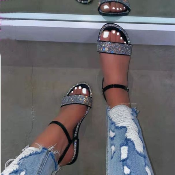 Women's Rhinestone Gladiator Sandals Summer Flat Open-Toe Shoes Stylish Comfortable Straps Ladies Fashion Footwear_vogvips.com