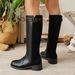 Women's Plus Size Suede Riding Boots High Zipper Side Buckle Low Heel British Style Autumn Cowgirl Boots Over-the-Ankle Black_vogvips.com