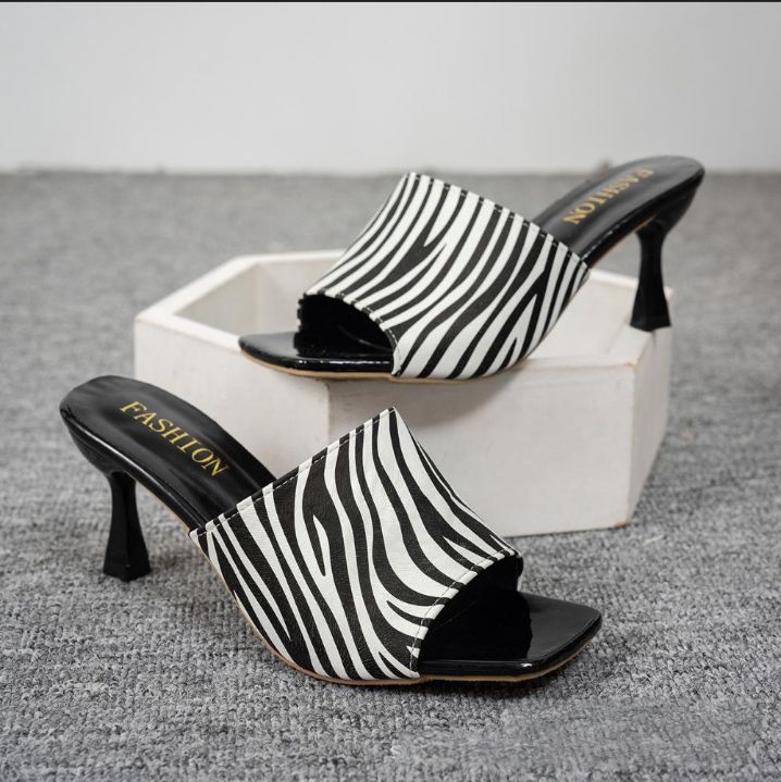 Women's Shoes Summer New Foreign Trade Large Size Women's Shoes Square Head High Heel Slippers Women Leopard Print Thick Heel Sandals Women_vogvips.com