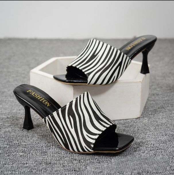 Women's Shoes Summer New Foreign Trade Large Size Women's Shoes Square Head High Heel Slippers Women Leopard Print Thick Heel Sandals Women_vogvips.com