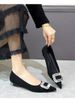 NEW Office High-heeled Shoes - Elegant French Style Pointed Toe Rhinestone Buttoned Suede Kitten Heel Four-season Women's Shoes_vogvips.com