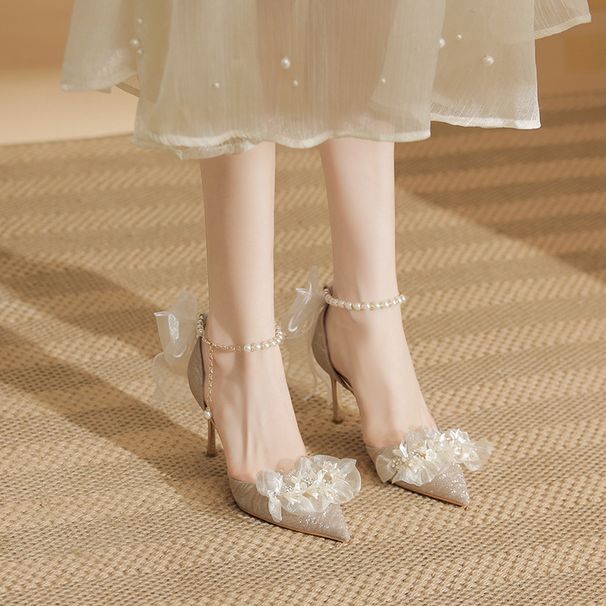 Women's Shoes Mid Heel Versatile Rhinestone Pumps For Wedding Party Shoes Versatile Rhinestone Sexy Backless Pearl & Rhinestone Butterfly Decor_vogvips.com