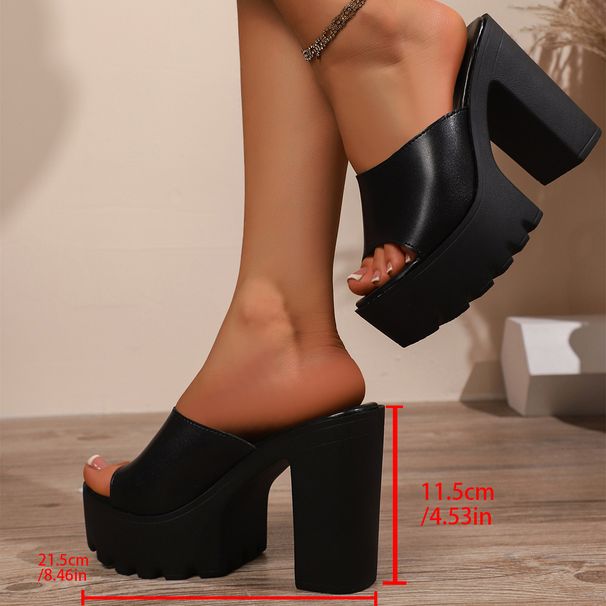 Summer High-End Women's Sandals European American Style Plus Size Round Toe Chunky Heel Solid Color_vogvips.com