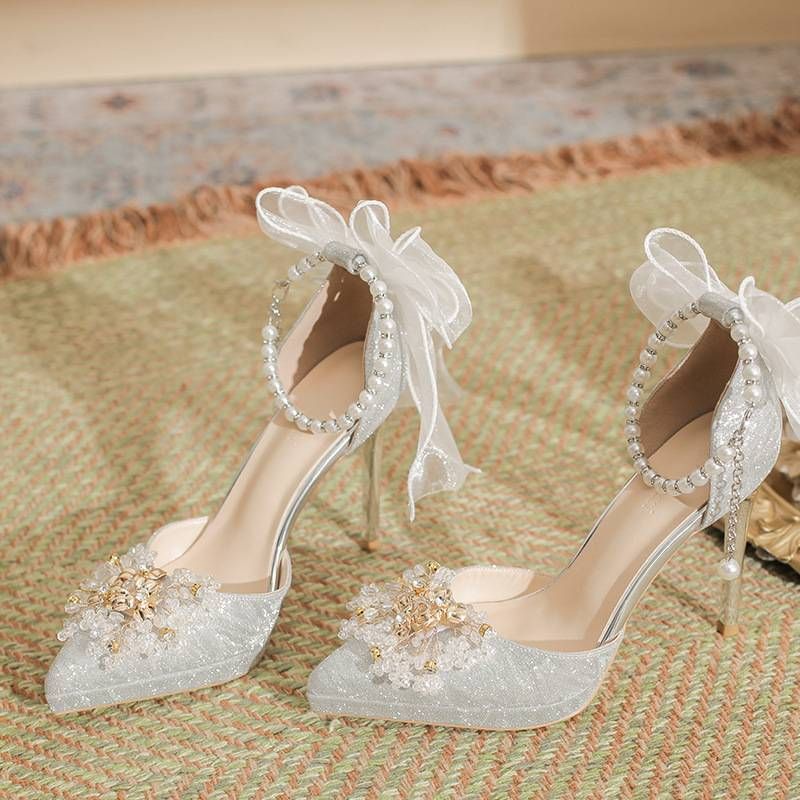 Convertible Bride Heels - Detachable Train & Ankle Wrap (2-in-1 Photography Shoes, Foldable For Travel, Non-Slip Silk Sole)_vogvips.com